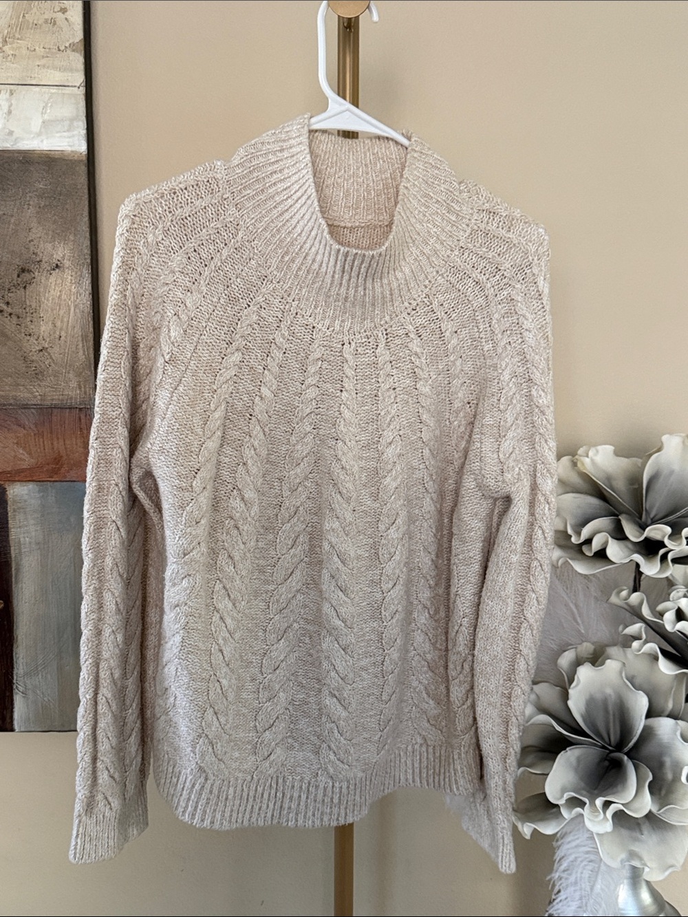 Cable Knit Mock Neck Sweater - Cream